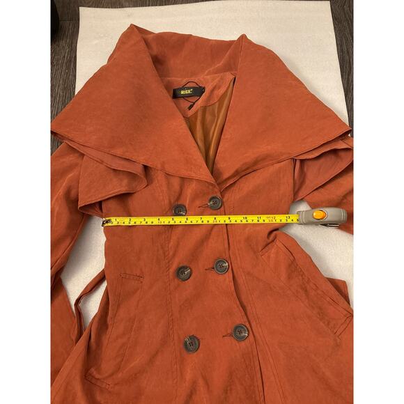 Brown Double Breasted Capelet Trench Coat S NEW Classic Retro Glam Preppy Retro - Picture 8 of 11